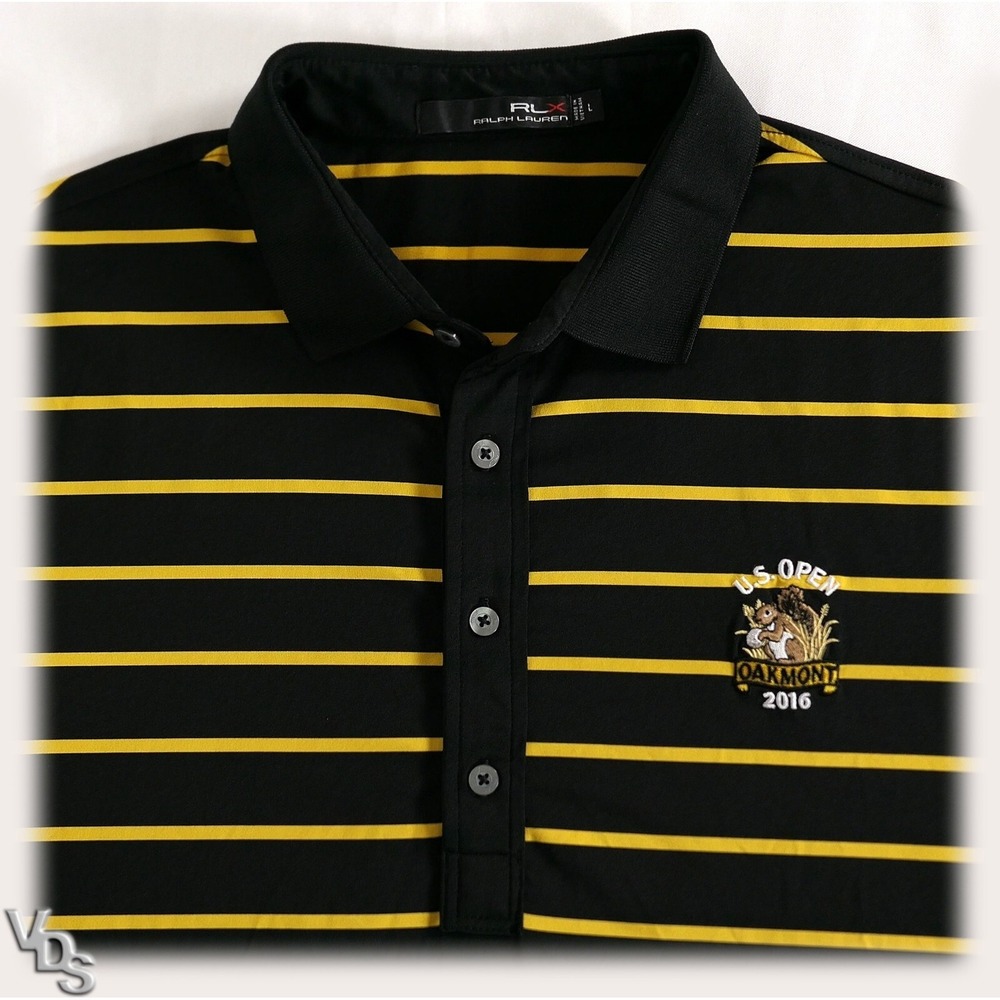 RLX Ralph Lauren U.S. Open 2016 Performance Polo Men's L ~ Tour Shirt Back Print
